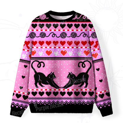 Purplehecate Sweet Black Cat Fuzzy Ugly Sweatshirt