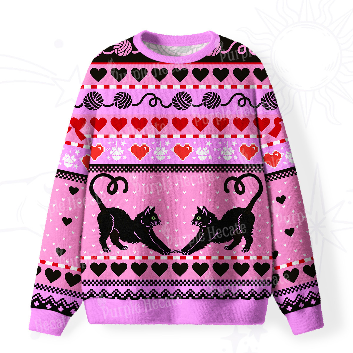 Purplehecate Sweet Black Cat Fuzzy Ugly Sweatshirt