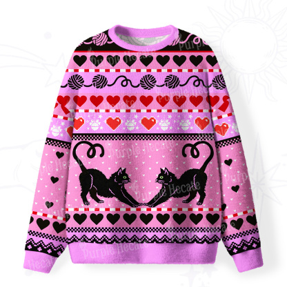 Purplehecate Sweet Black Cat Fuzzy Ugly Sweatshirt