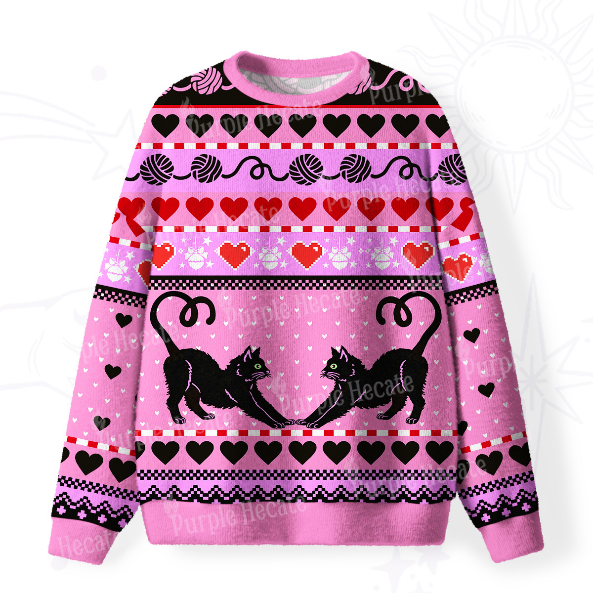 Purplehecate Sweet Black Cat Fuzzy Ugly Sweatshirt