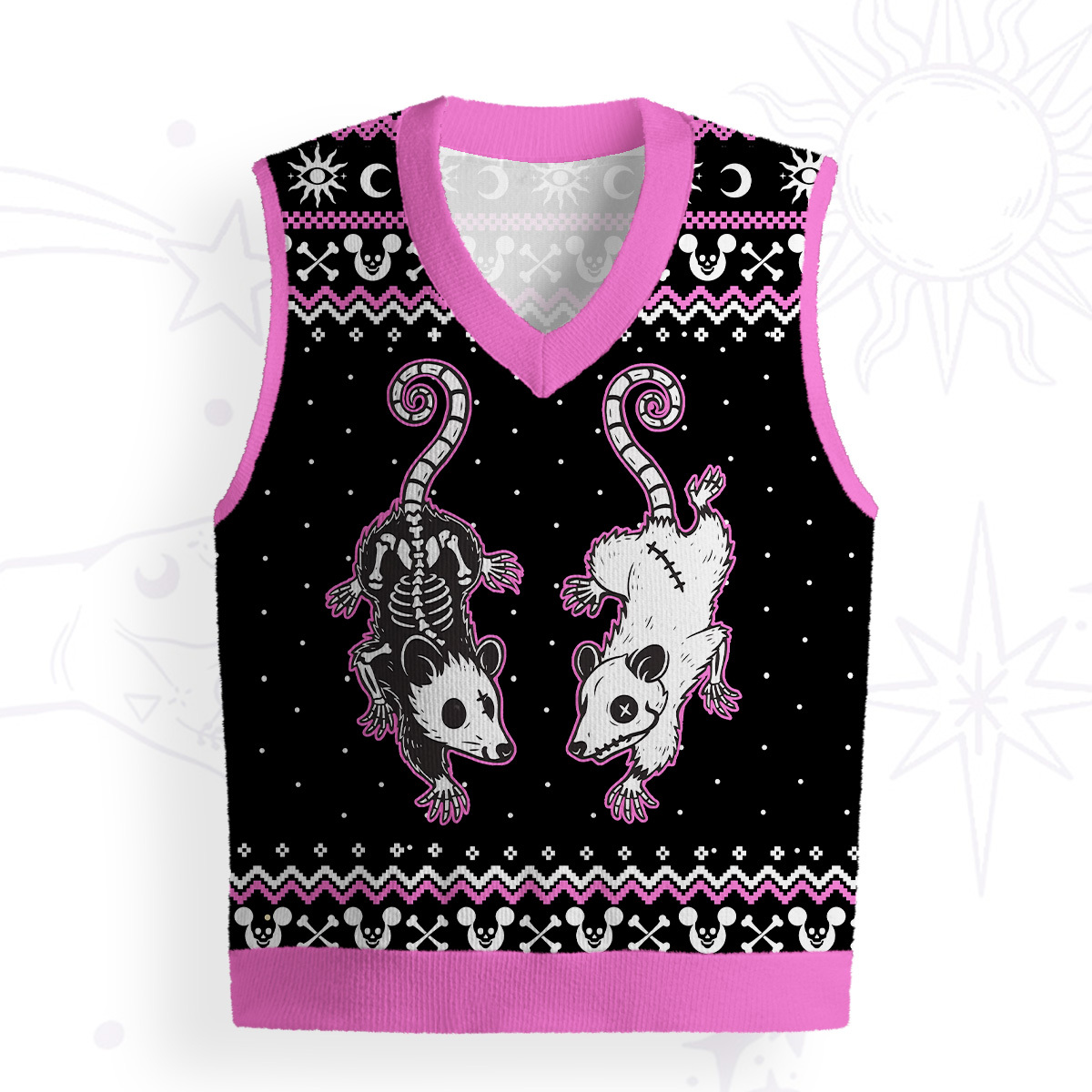 Purplehecate Moonlit Skeleton Rats Ugly Sweater Vest