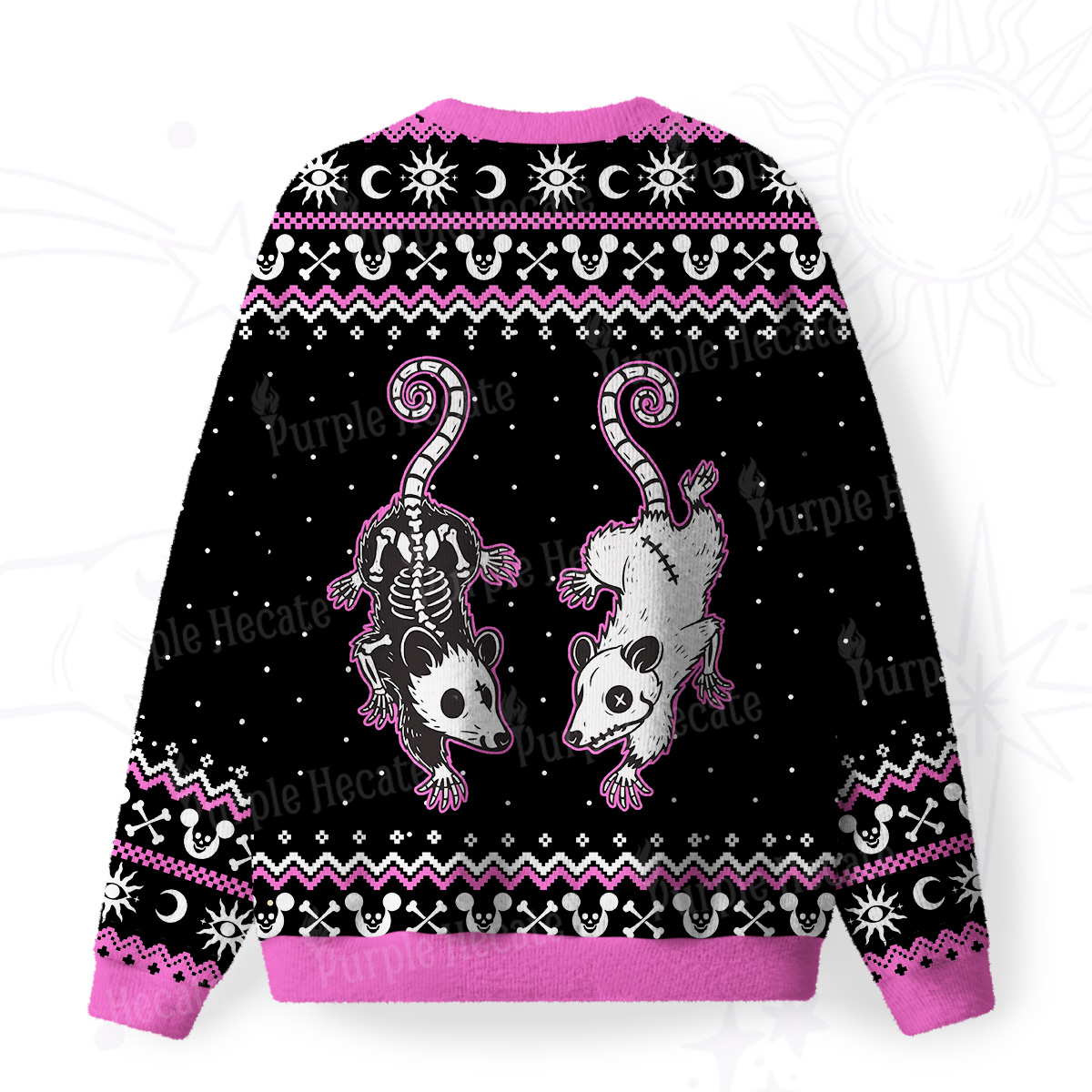 Purplehecate Moonlit Skeleton Rats Fuzzy Ugly Sweatshirt