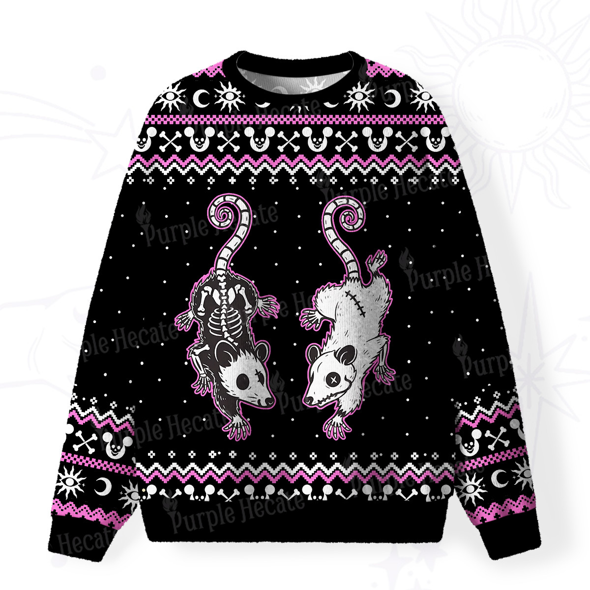 Purplehecate Moonlit Skeleton Rats Fuzzy Ugly Sweatshirt