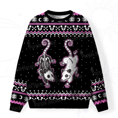 Purplehecate Moonlit Skeleton Rats Fuzzy Ugly Sweatshirt