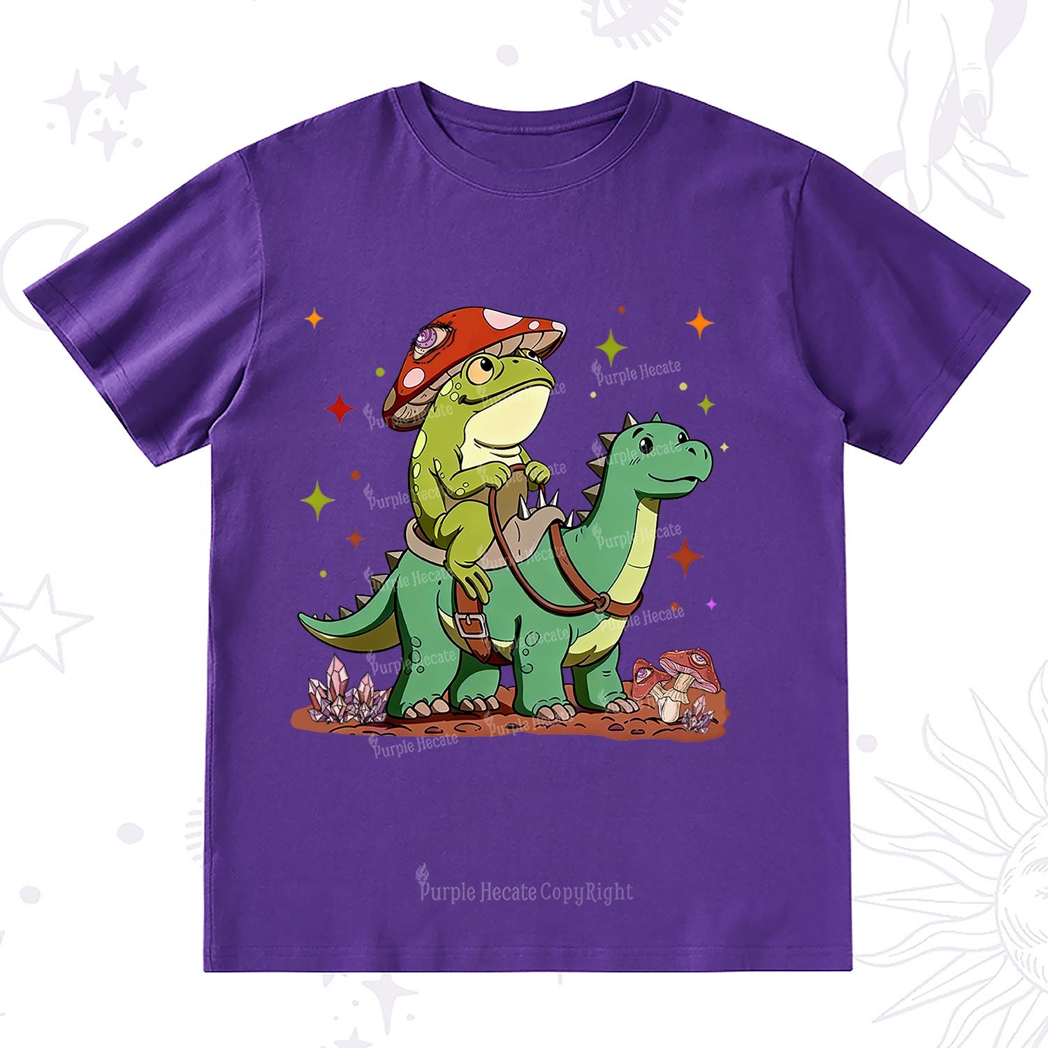Purplehecate Frog Riding a Dinosaur T-Shirt