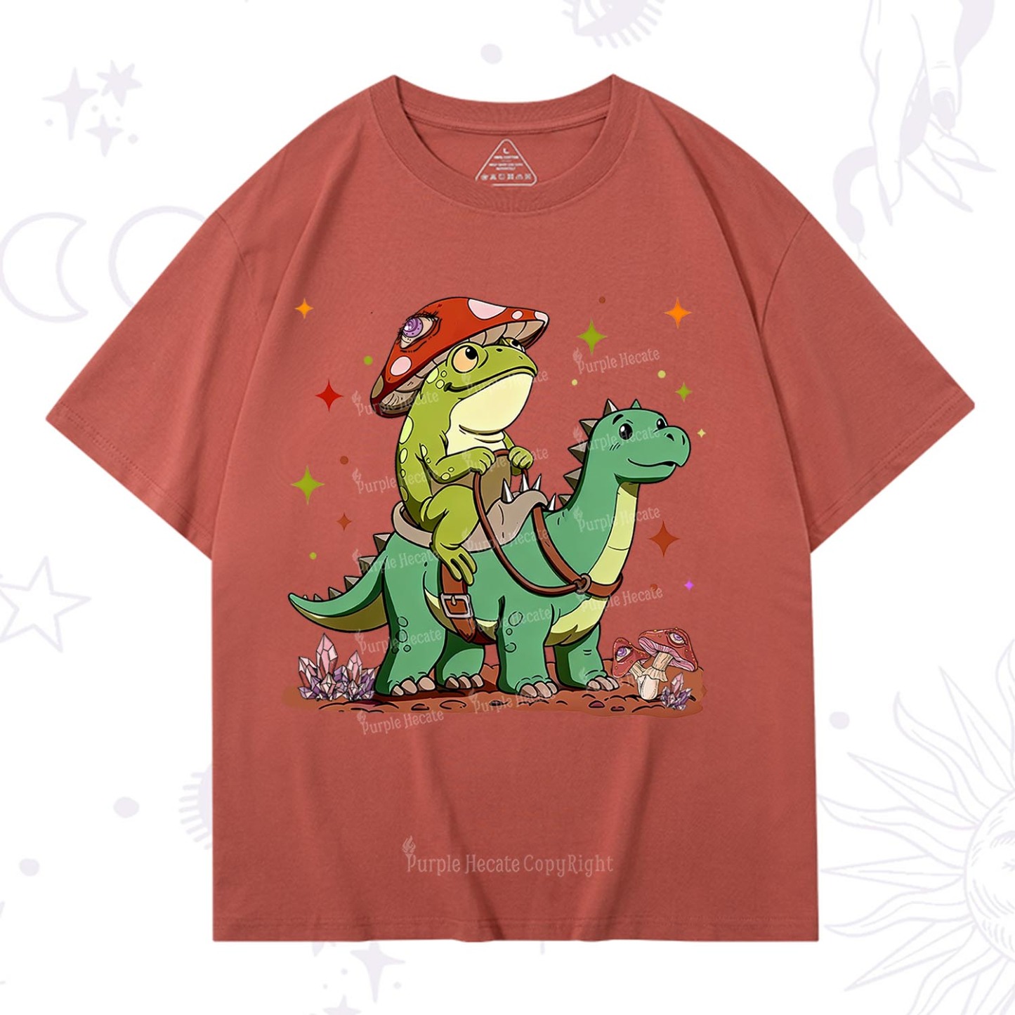 Purplehecate Frog Riding a Dinosaur T-Shirt