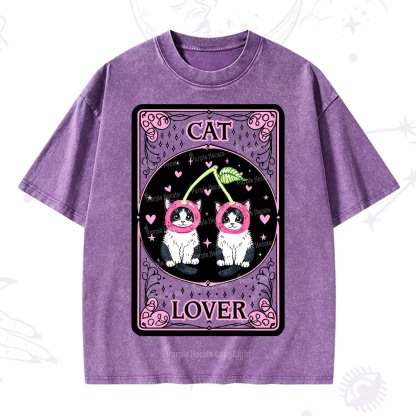 Purplehecate The Lovers Cherry Cat Tarot Washed T-Shirt