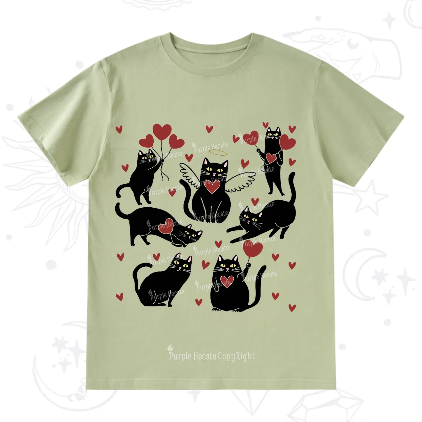 Purplehecate Meowy Valentine's Romantic Cat Valentine T-Shirt