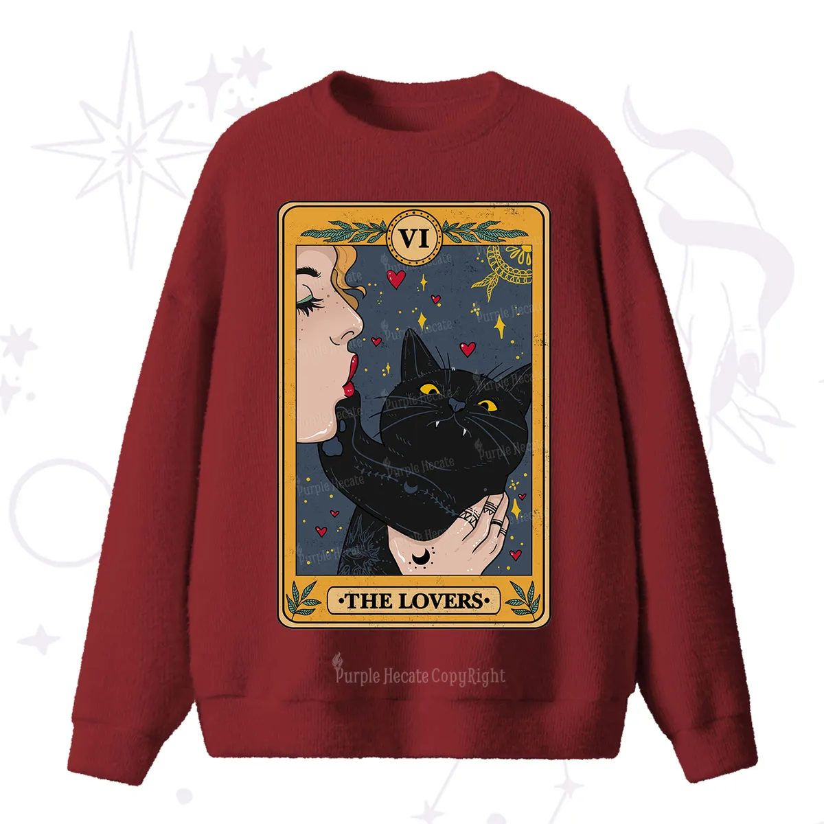 Purplehecate The Lovers Cat Tarot Fuzzy Ugly Sweater
