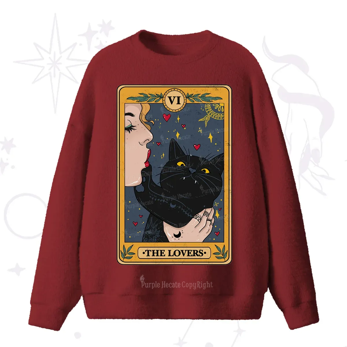 Purplehecate The Lovers Cat Tarot Fuzzy Ugly Sweater