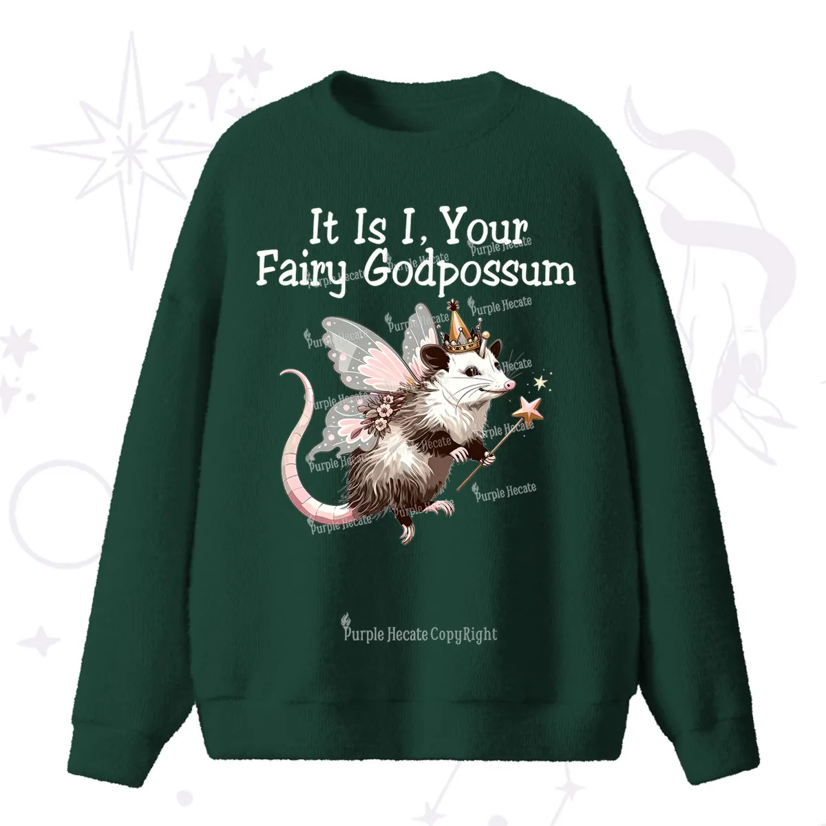 Purplehecate It Is I Your Fairy Godpossum Fuzzy Ugly Sweater