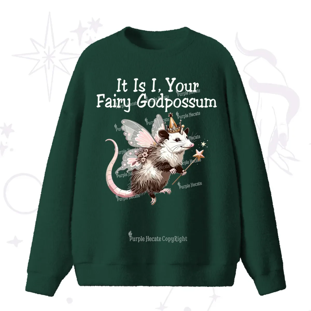 Purplehecate It Is I Your Fairy Godpossum Fuzzy Ugly Sweater