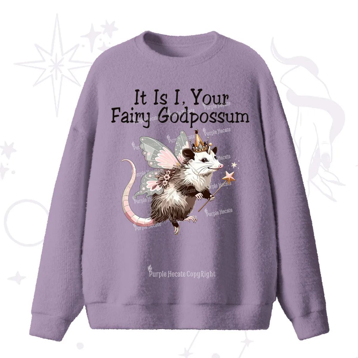 Purplehecate It Is I Your Fairy Godpossum Fuzzy Ugly Sweater