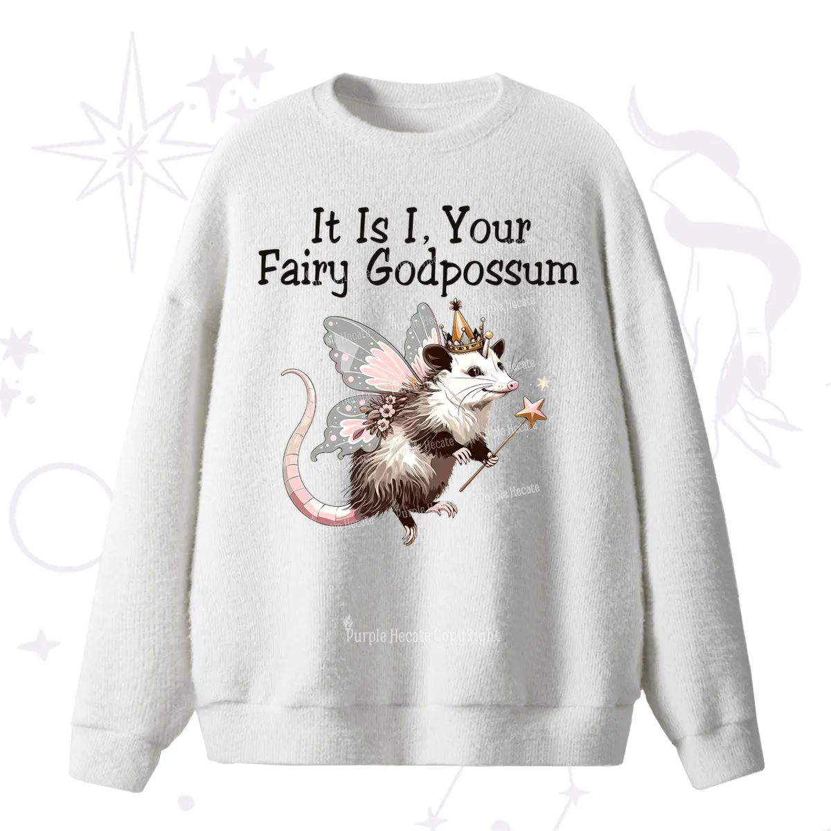 Purplehecate It Is I Your Fairy Godpossum Fuzzy Ugly Sweater