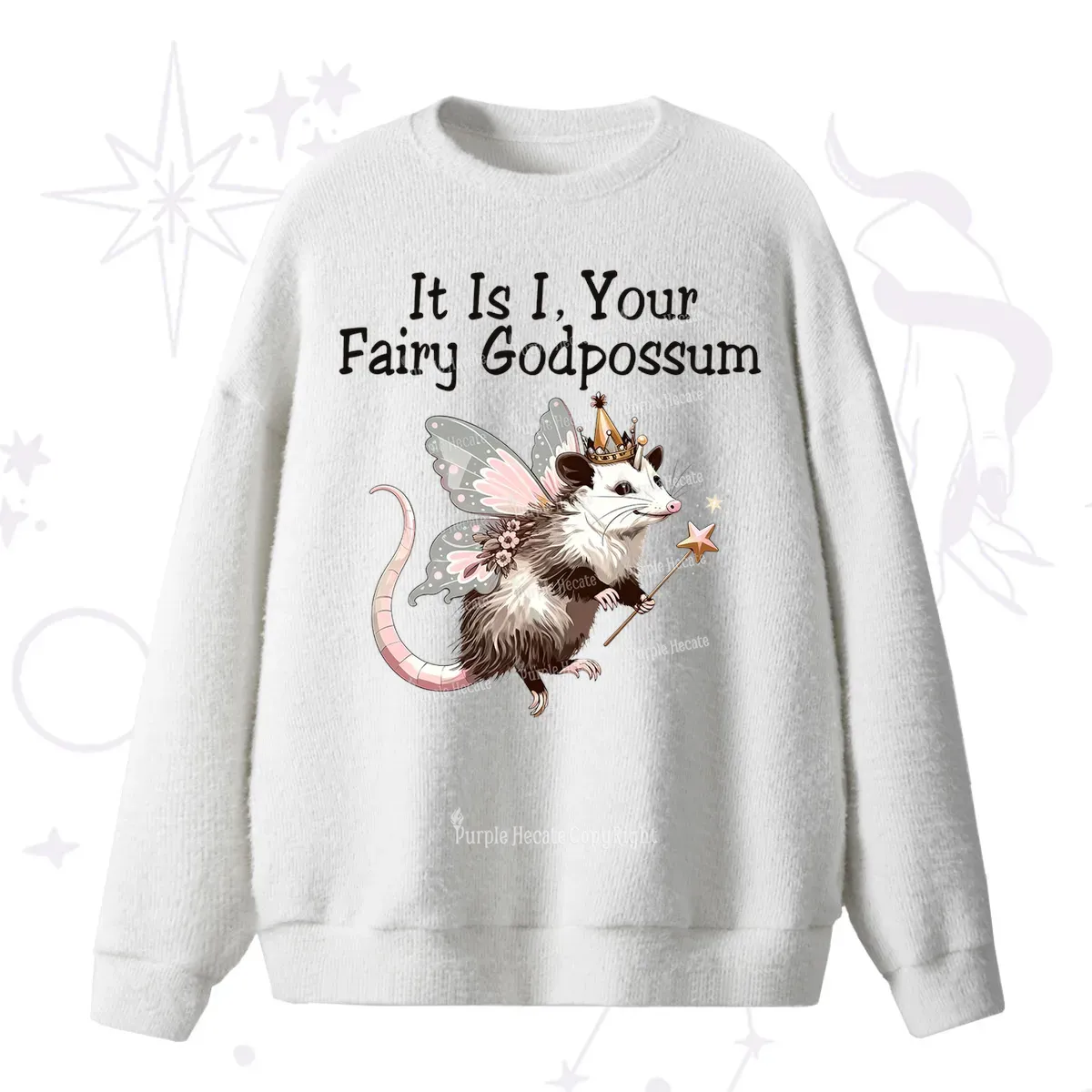 Purplehecate It Is I Your Fairy Godpossum Fuzzy Ugly Sweater