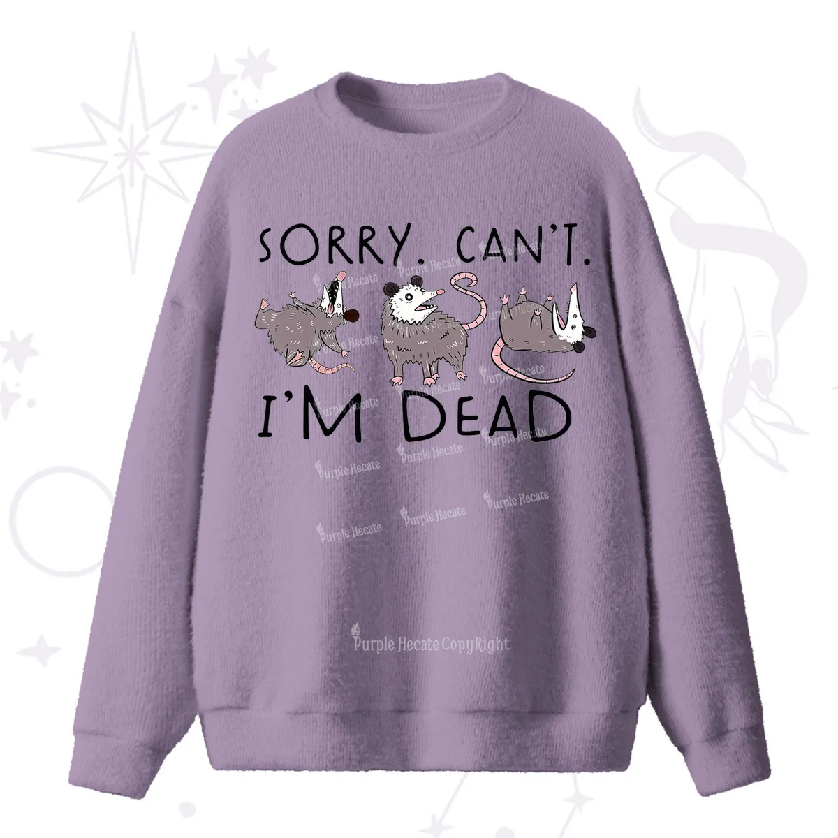Purplehecate Funny Possum Sorry I Can't I'm Dead Fuzzy Ugly Sweater