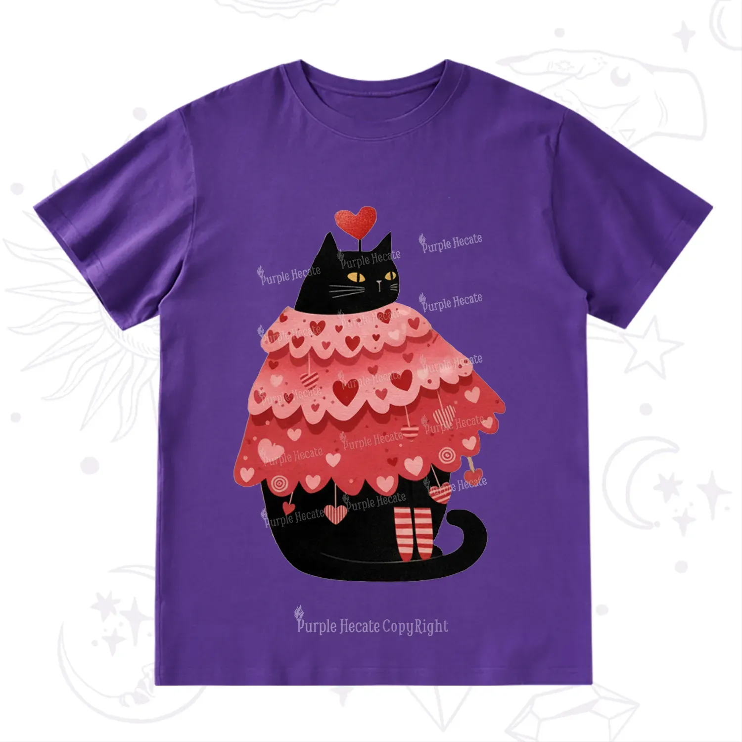 Purplehecate Funny Black Cat in Heart Dress Valentine T-Shirt