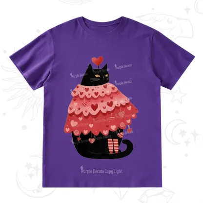 Purplehecate Funny Black Cat in Heart Dress Valentine T-Shirt