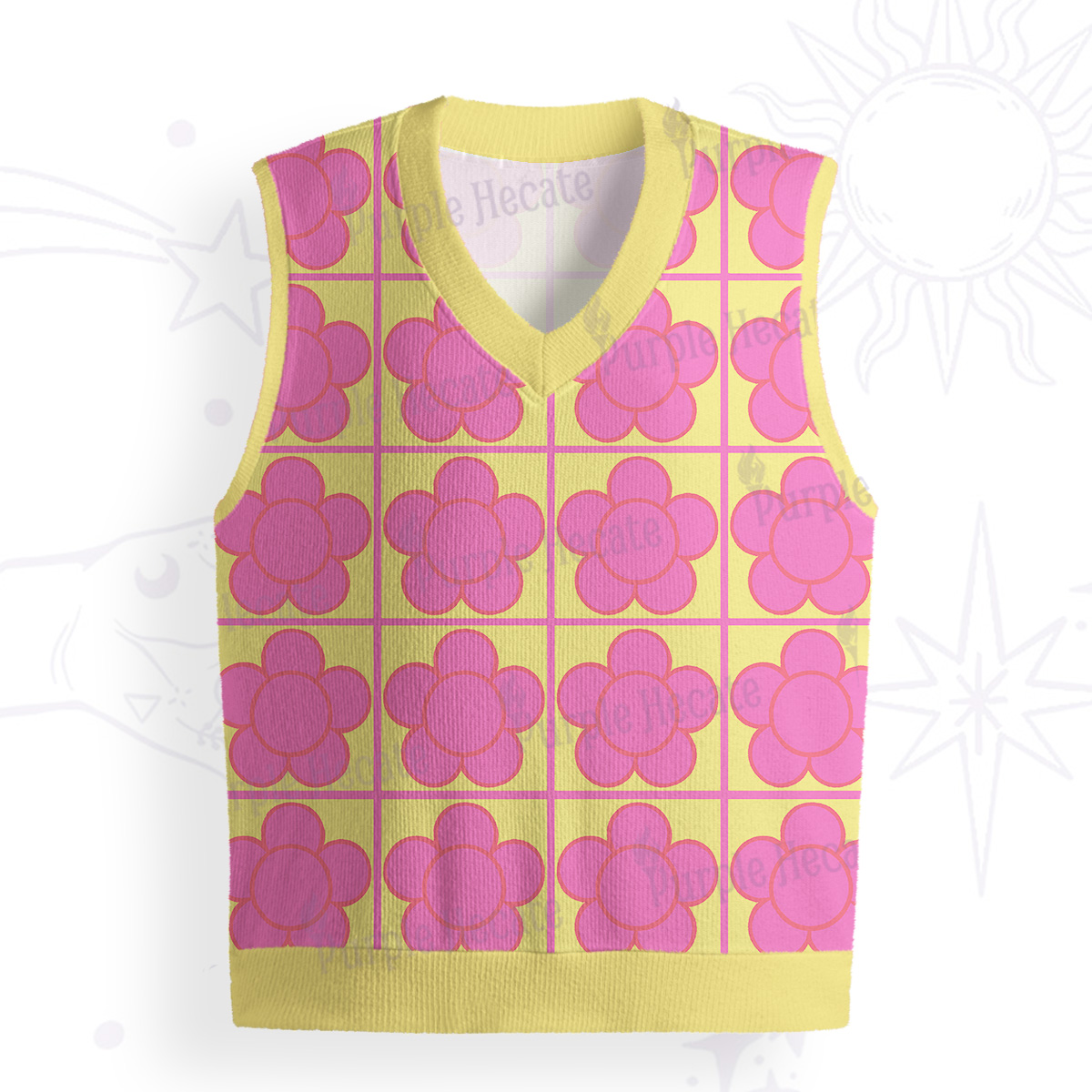 Purplehecate Bubble Flower Checkered Ugly Sweater Vest