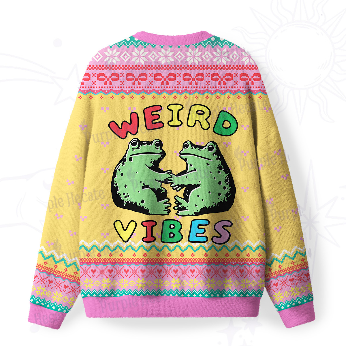 Purplehecate Weird Frog Vibes Fuzzy Ugly Sweatshirt