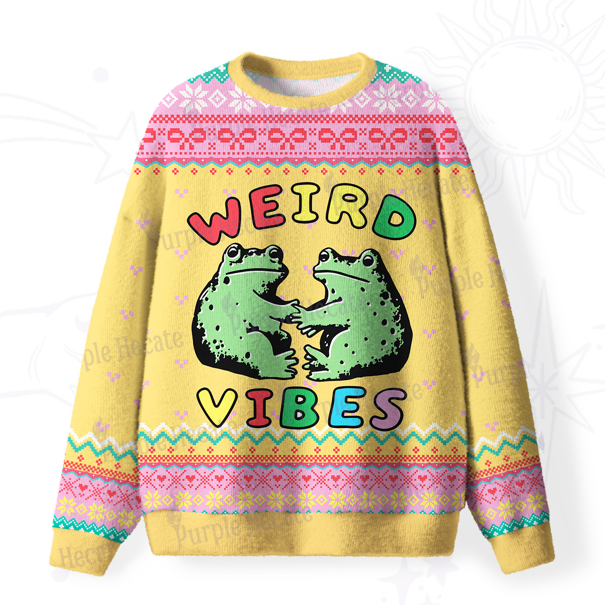 Purplehecate Weird Frog Vibes Fuzzy Ugly Sweatshirt