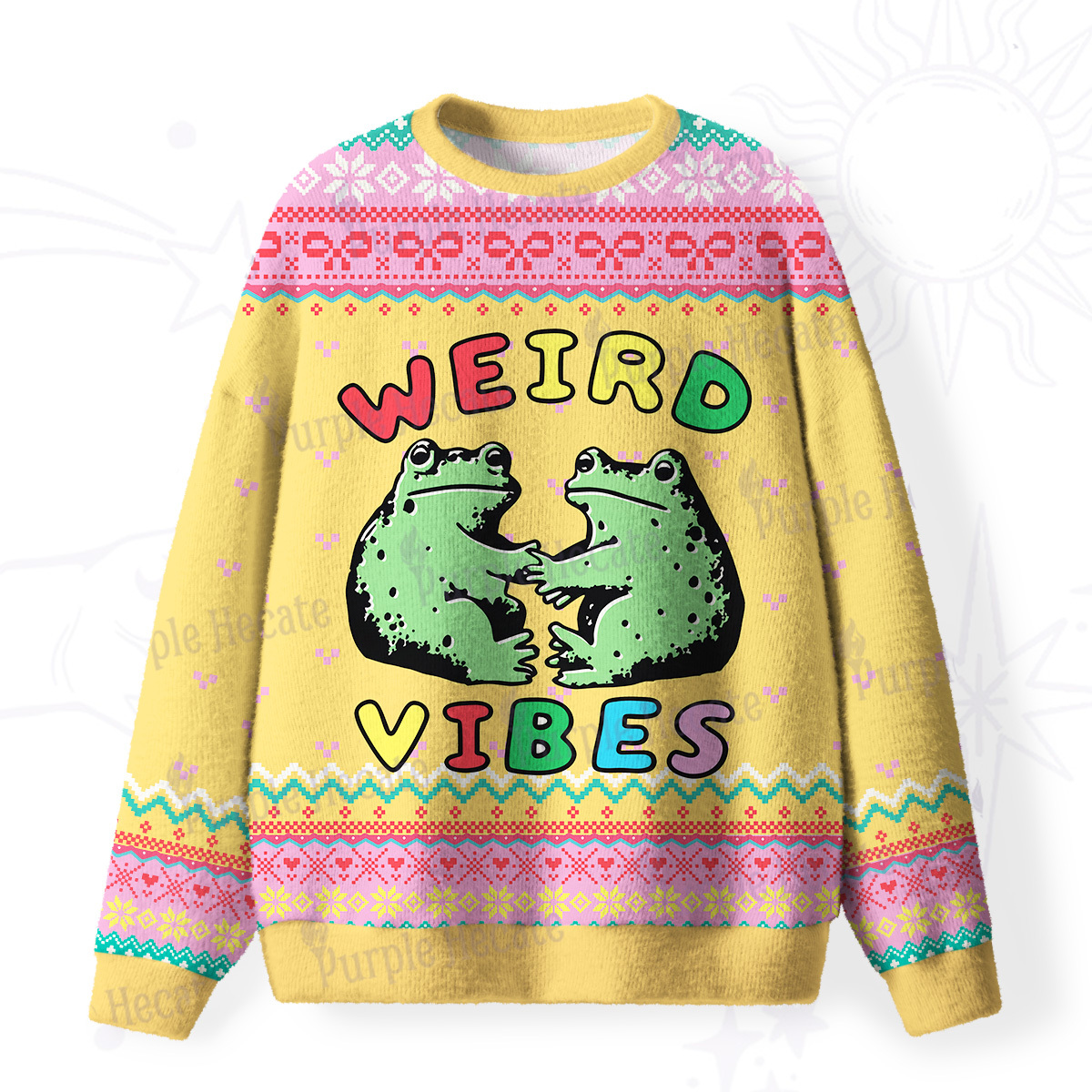 Purplehecate Weird Frog Vibes Fuzzy Ugly Sweatshirt