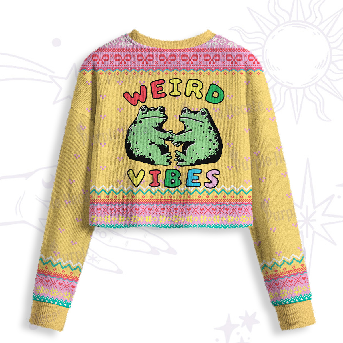 Purplehecate Weird Frog Vibes Crop Fuzzy Ugly Sweatshirt