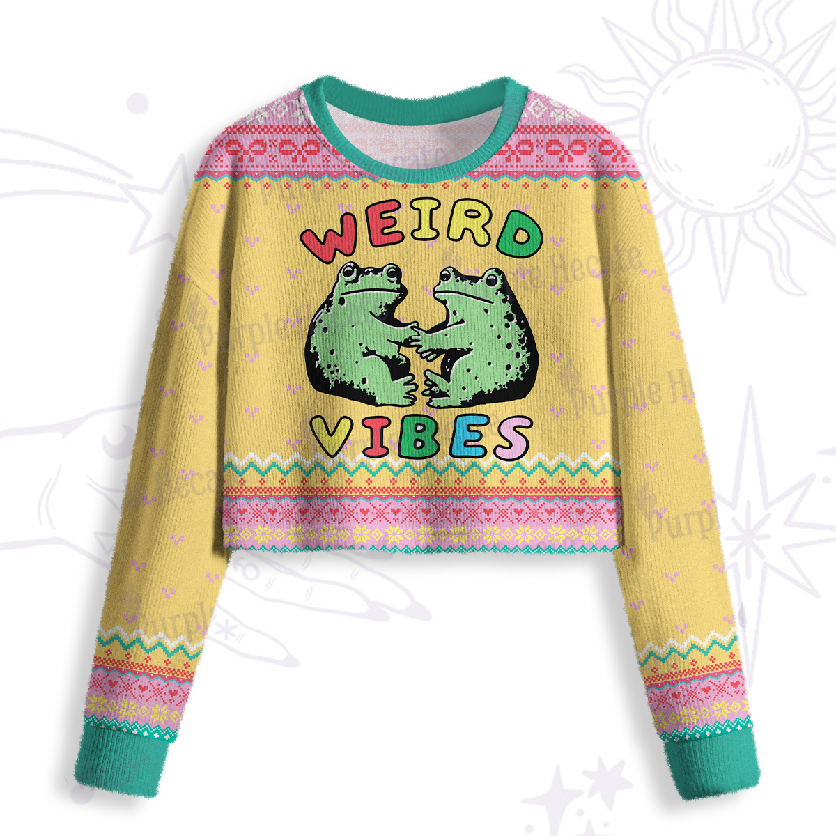 Purplehecate Weird Frog Vibes Crop Fuzzy Ugly Sweatshirt