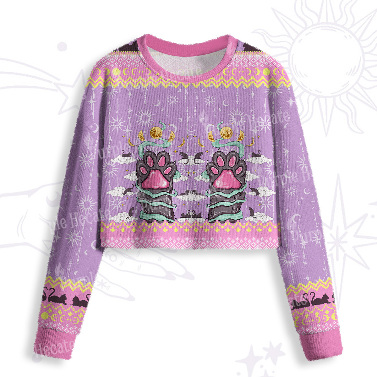 Purplehecate The Beans Cat Tarot Crop Fuzzy Ugly Sweatshirt
