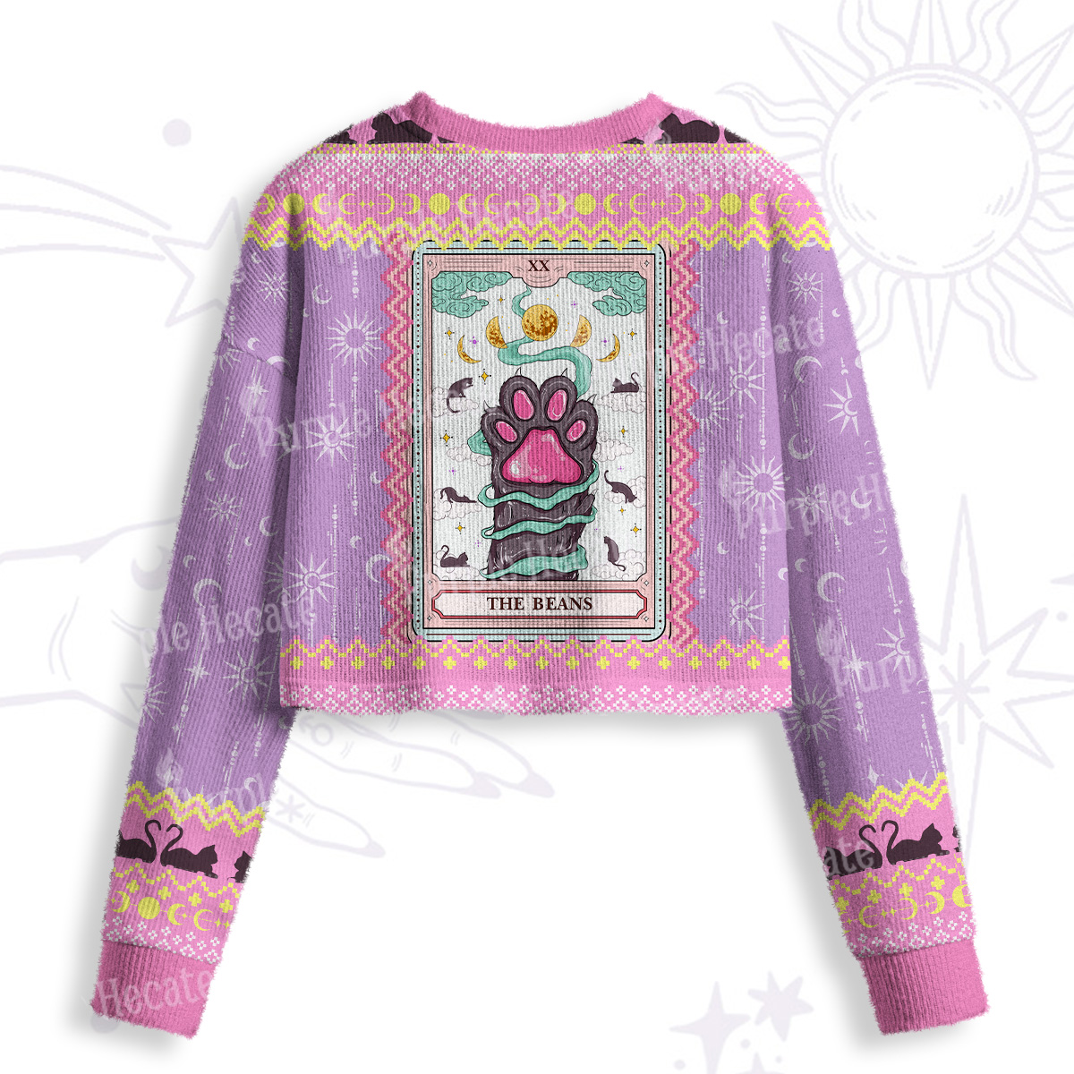 Purplehecate The Beans Cat Tarot Crop Fuzzy Ugly Sweatshirt