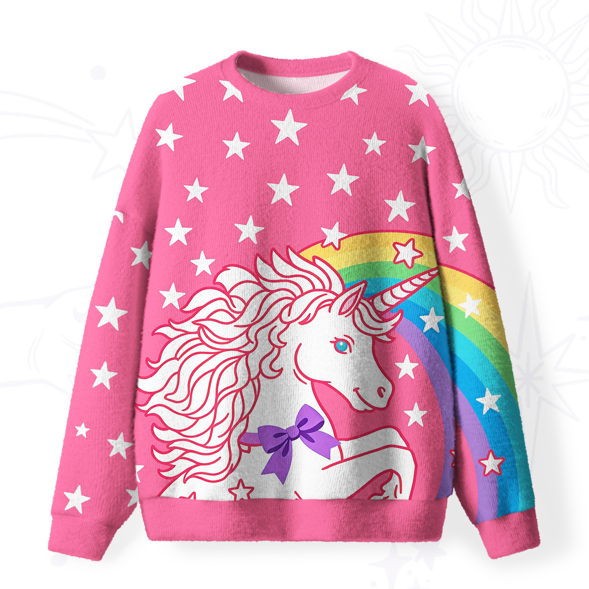 Purplehecate Dreamy Rainbow Unicorn Fuzzy Ugly Sweatshirt