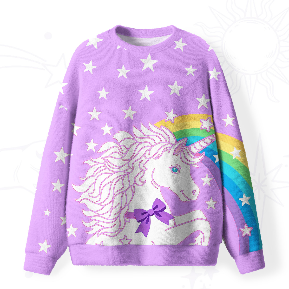 Purplehecate Dreamy Rainbow Unicorn Fuzzy Ugly Sweatshirt