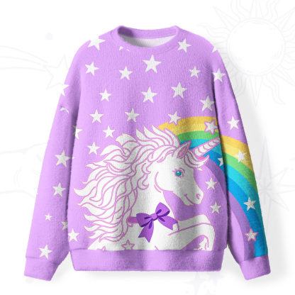 Purplehecate Dreamy Rainbow Unicorn Fuzzy Ugly Sweatshirt