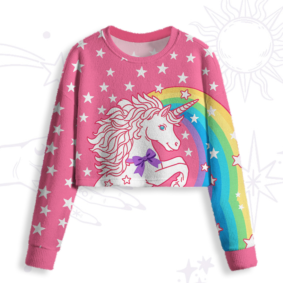 Purplehecate Dreamy Rainbow Unicorn Crop Fuzzy Ugly Sweatshirt