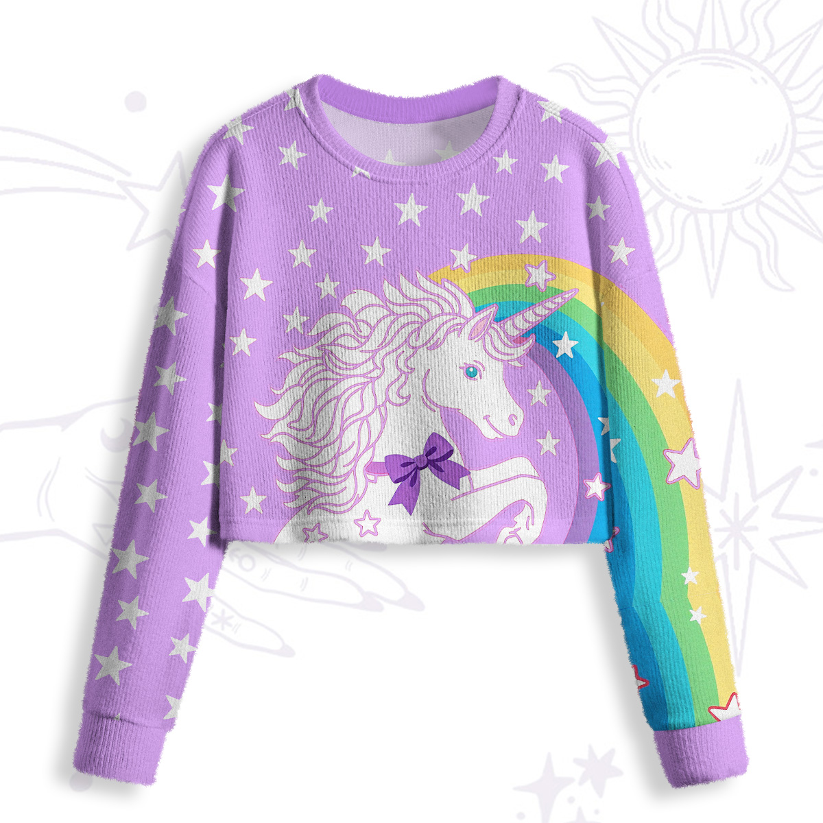 Purplehecate Dreamy Rainbow Unicorn Crop Fuzzy Ugly Sweatshirt