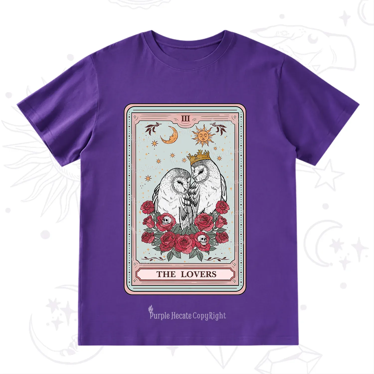 Purplehecate The Lovers Owls Tarot Card T-Shirt