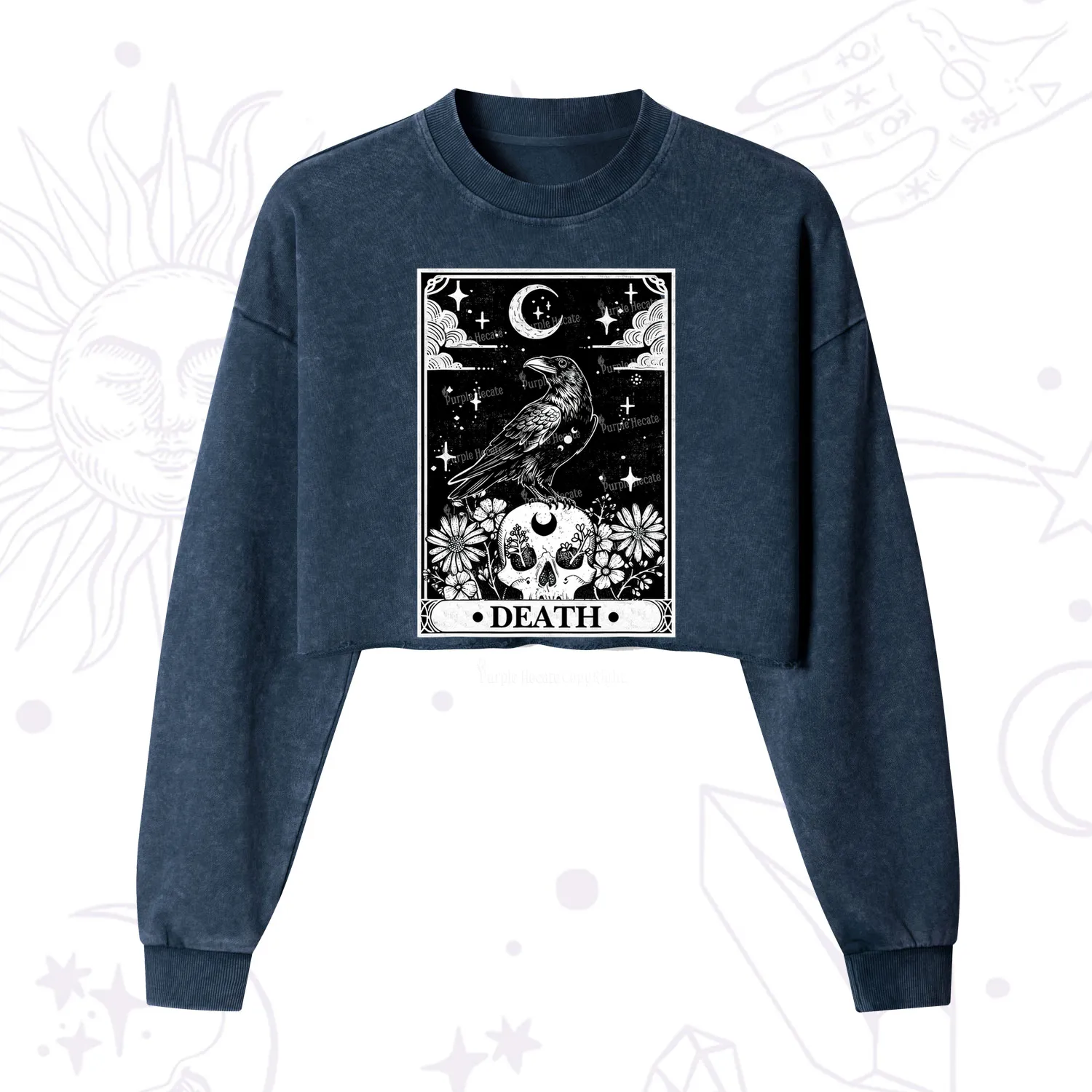 Purplehecate The Crow Death Tarot Cropped Washed Sweatshirt