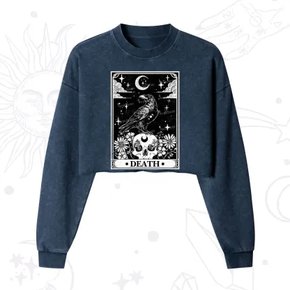 Purplehecate The Crow Death Tarot Cropped Washed Sweatshirt