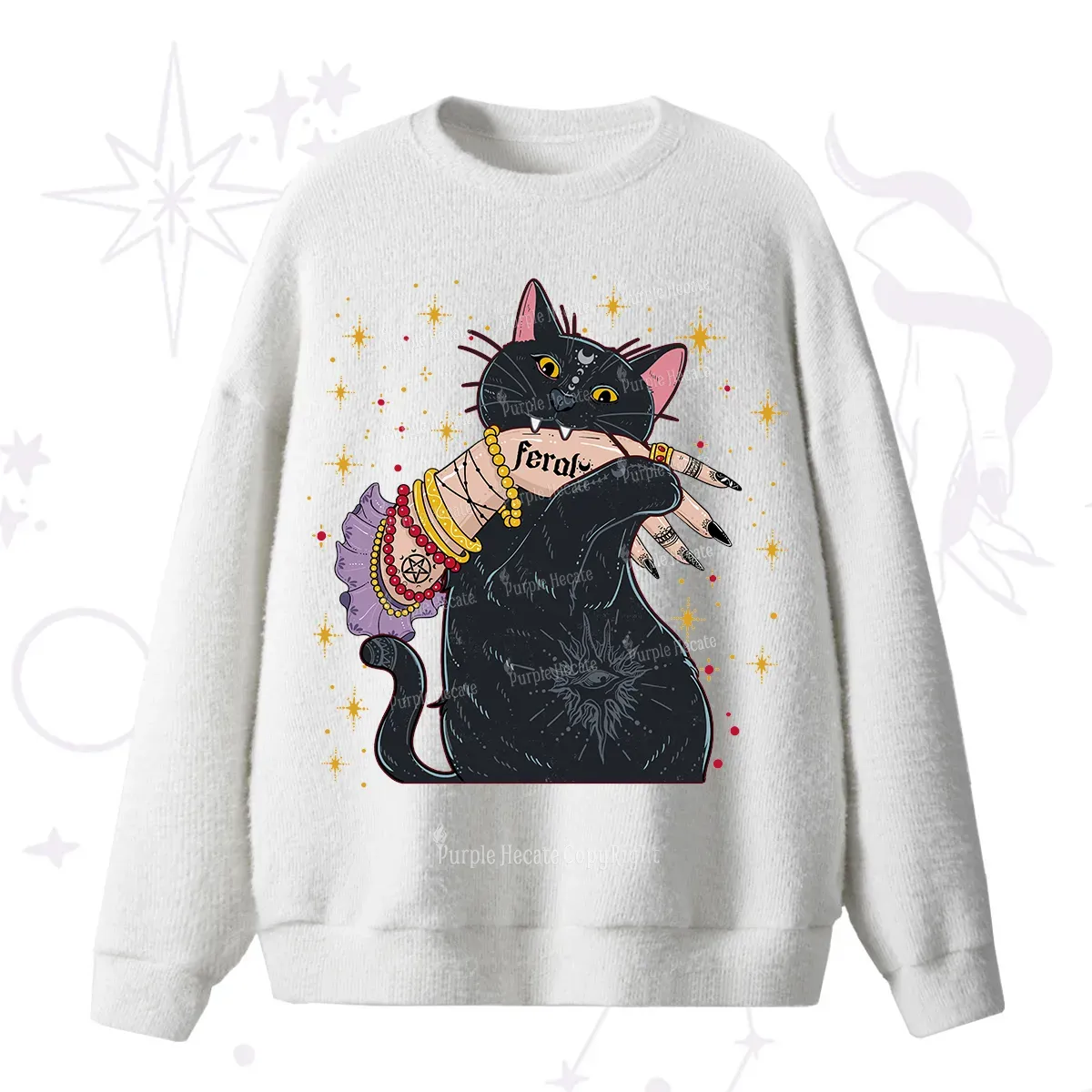 Purplehecate Feral Cat Fuzzy Ugly Sweater