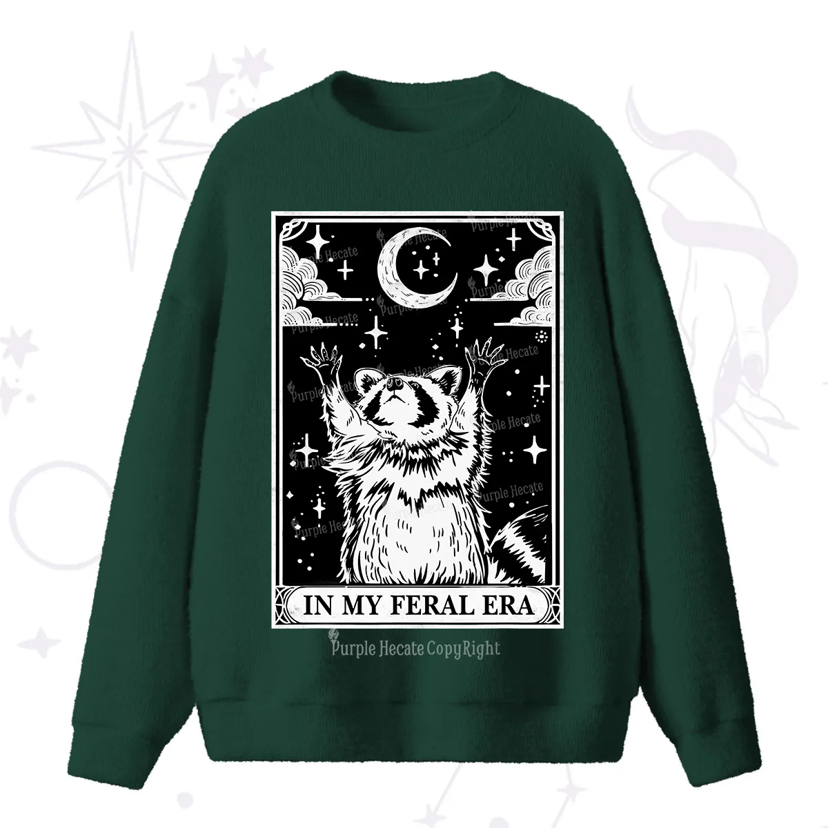 Purplehecate The In My Feral Era Oracle Card Fuzzy Ugly Sweater