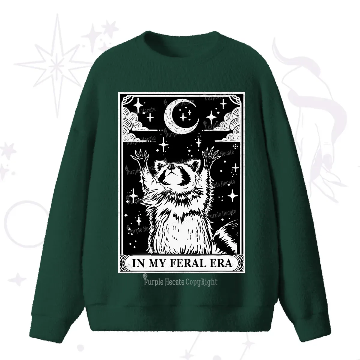 Purplehecate The In My Feral Era Oracle Card Fuzzy Ugly Sweater