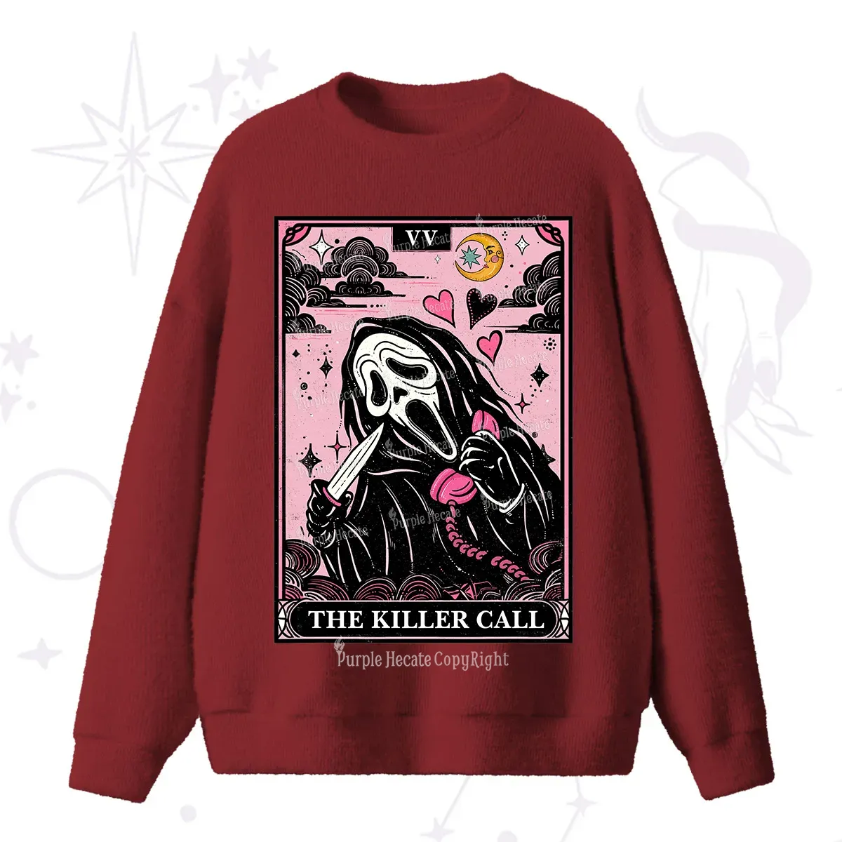 Purplehecate The Killer Call Tarot Card Fuzzy Ugly Sweater
