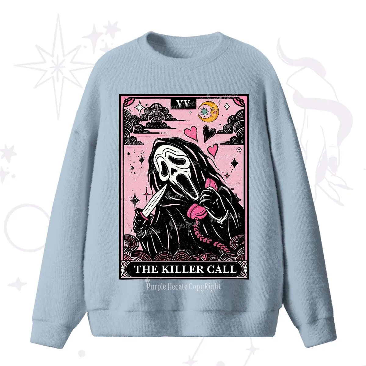 Purplehecate The Killer Call Tarot Card Fuzzy Ugly Sweater