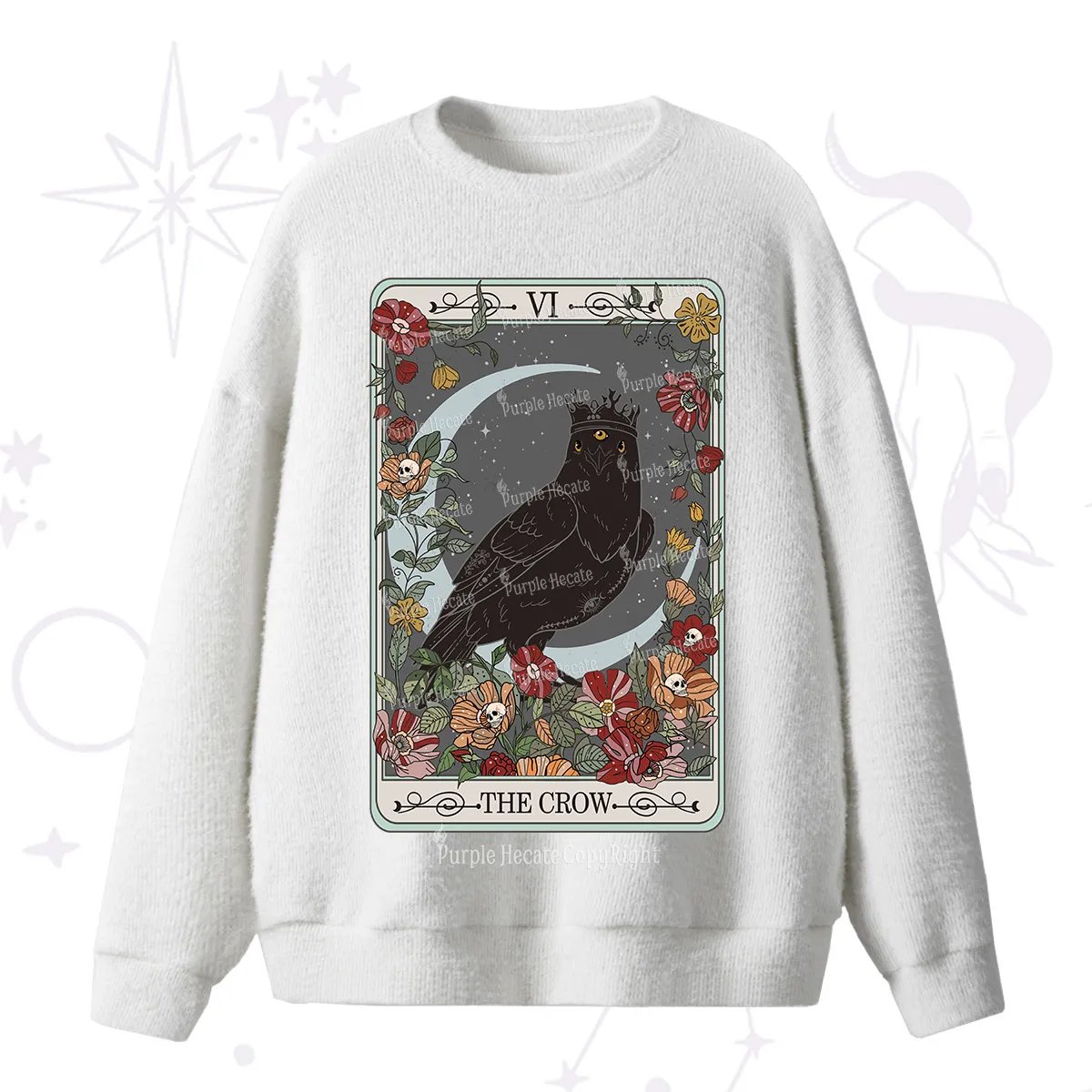 Purplehecate The Crow Tarot Card Fuzzy Ugly Sweater