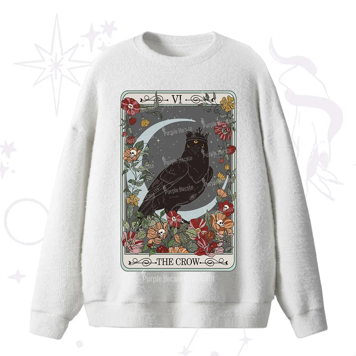 Purplehecate The Crow Tarot Card Fuzzy Ugly Sweater