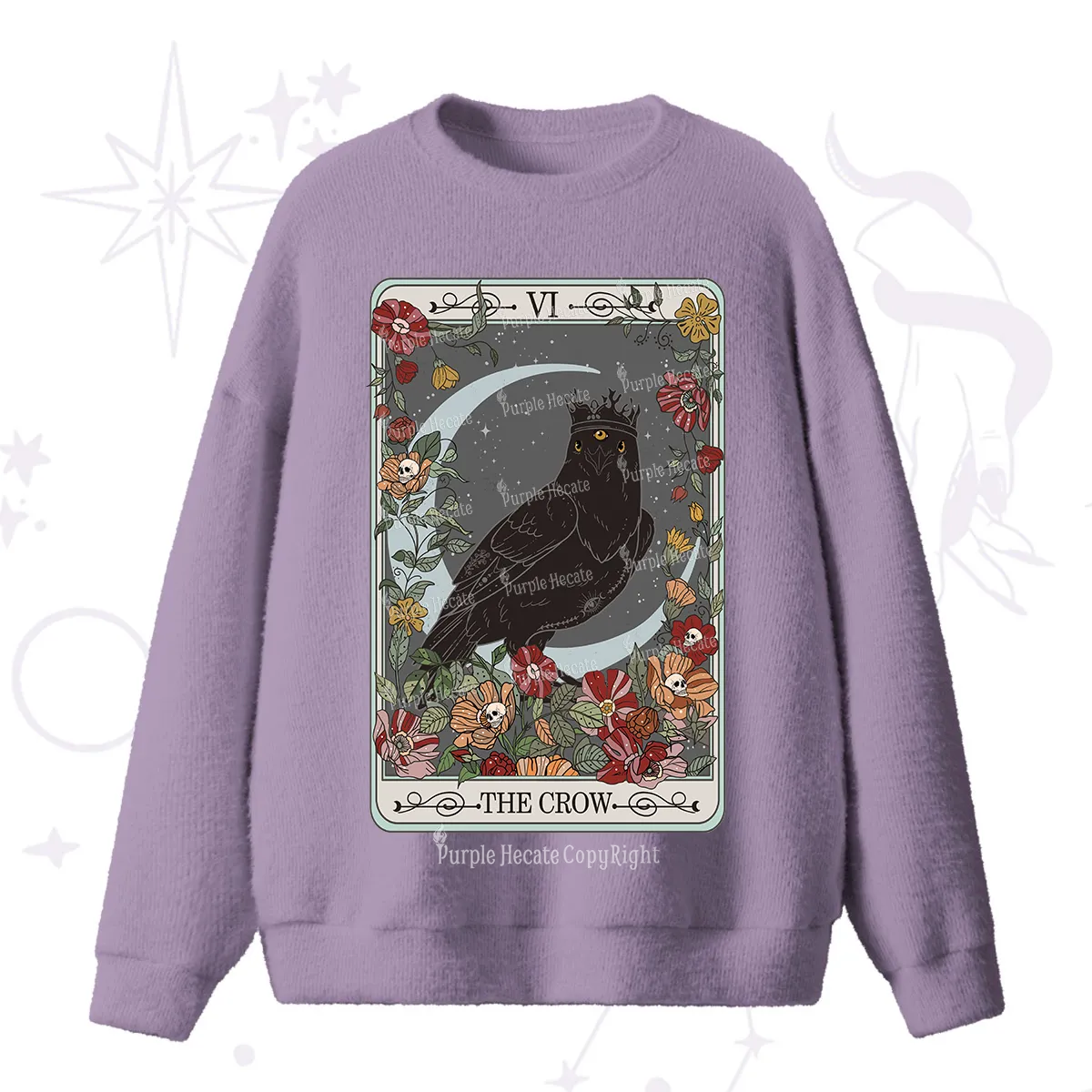 Purplehecate The Crow Tarot Card Fuzzy Ugly Sweater