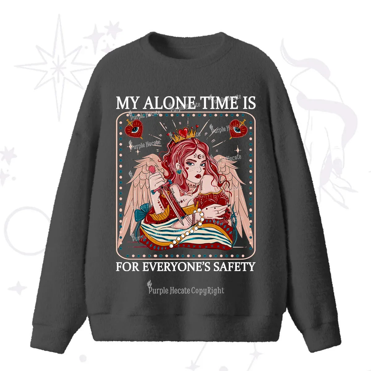 Purplehecate My Alone Time Is For Everyone's Safety Fuzzy Ugly Sweater
