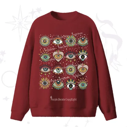 Purplehecate Mystical Evil Eye Pattern Fuzzy Ugly Sweater