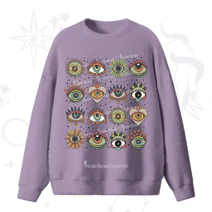 Purplehecate Mystical Evil Eye Pattern Fuzzy Ugly Sweater