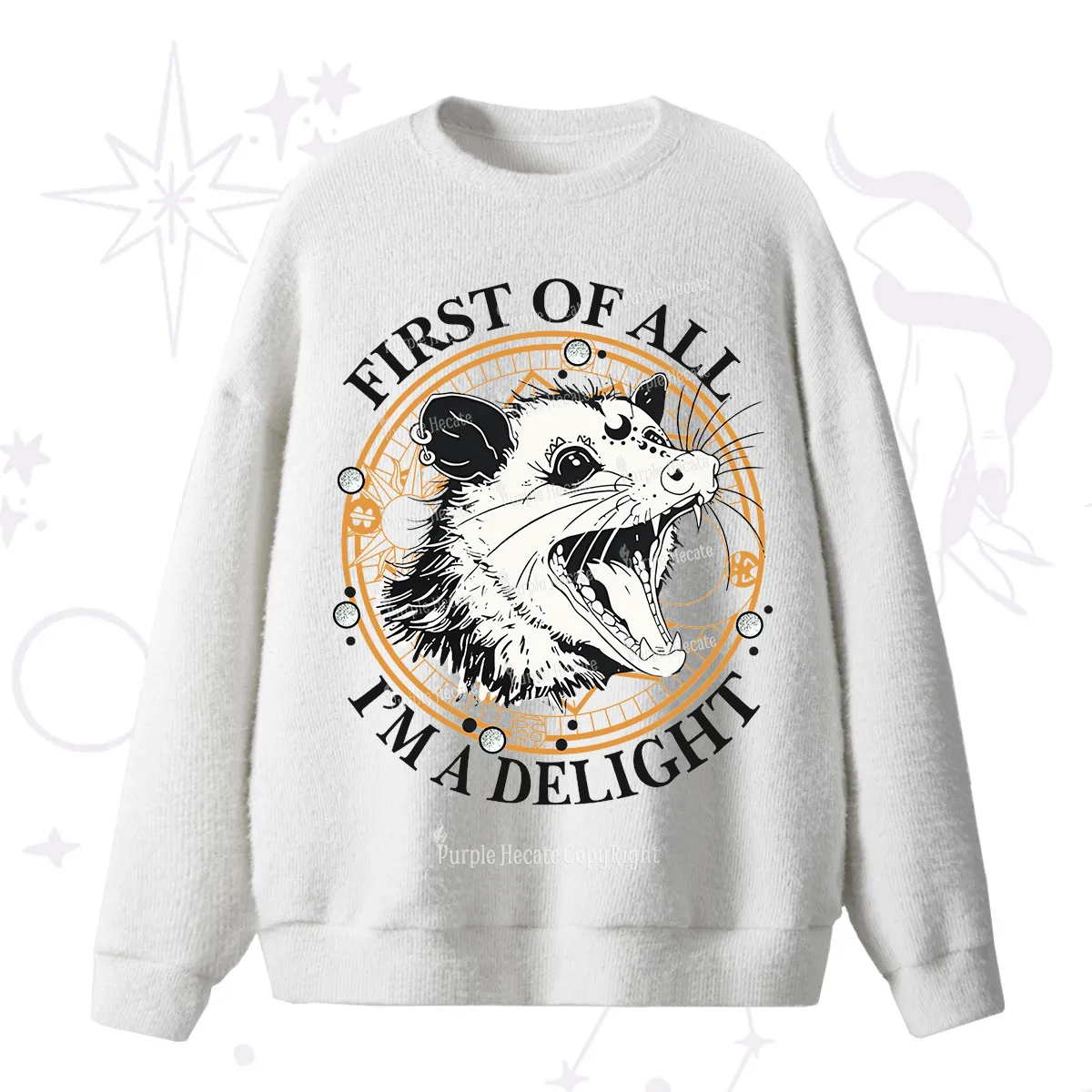 Purplehecate First Of All I Am A Delightful Angry Opossum Fuzzy Ugly Sweater
